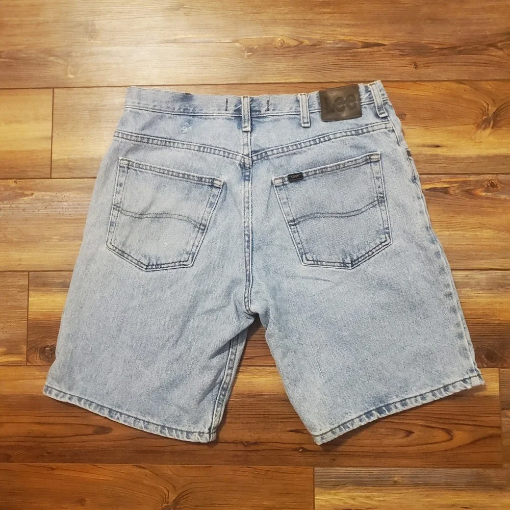 Vintage Y2K Lee Mens Baggy Loose Denim DISTRESSED Jean Shorts Size 34 Jorts